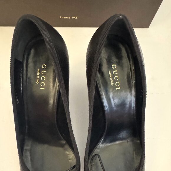 Gucci Black Leather Peep-toe Wedge Pumps with Box and Dust bag - Picture 4 of 9